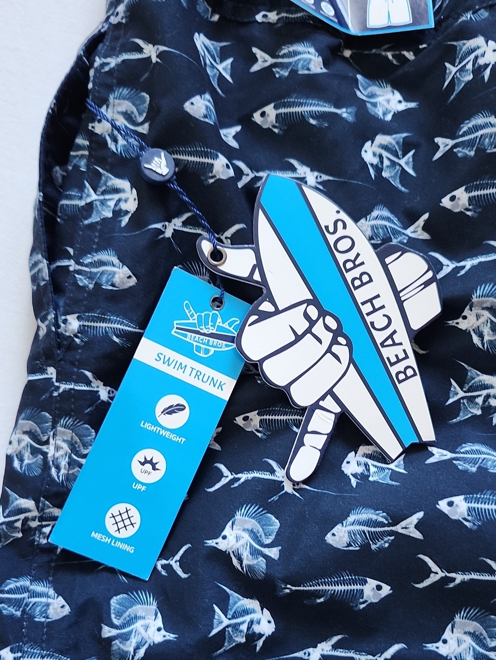 NWT Beach Bros Men's Black Fish Skeletons Print Swim Trunks Size Medium - Picture 11 of 12